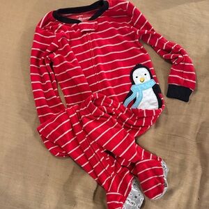 Carter's Red Striped Kids Pajama Footie with Penguin